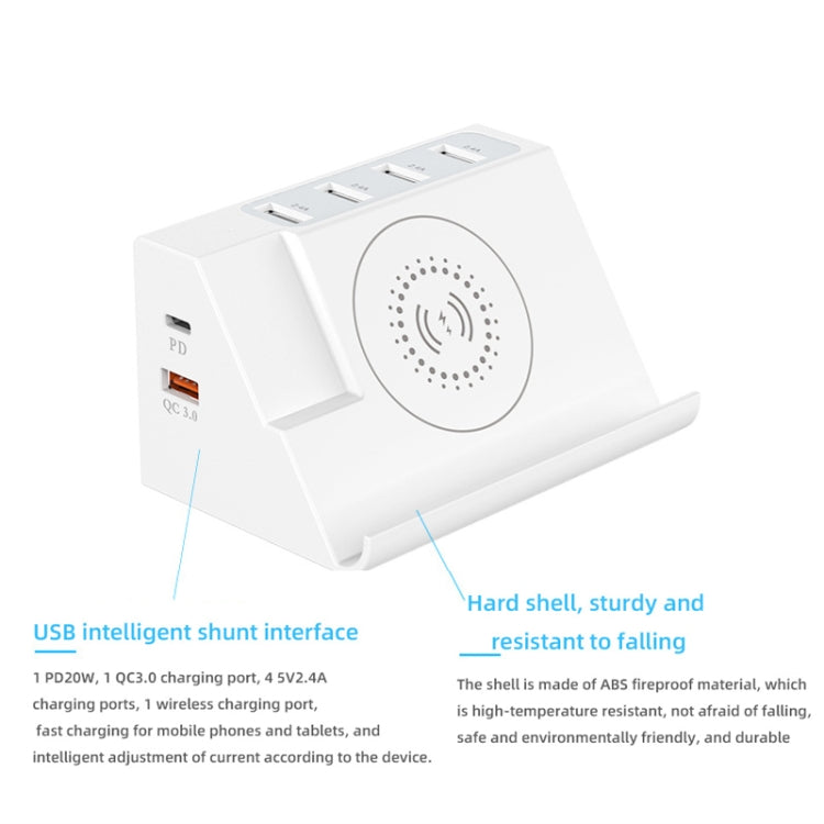 PD 20W +QC 3.0 Wireless Charging+6 Ports Multi-function Charger(UK Plug) - Multifunction Charger by PMC Jewellery | Online Shopping South Africa | PMC Jewellery | Buy Now Pay Later Mobicred