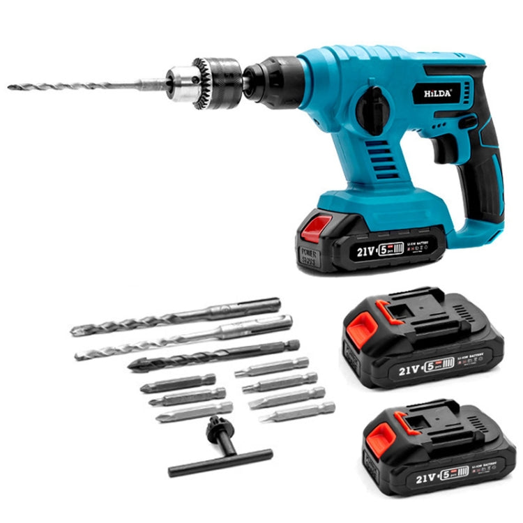 HILDA 12pcs /Set Li-Ion Power Hammer Electrical Impact Drill, Model: 2 Battery+1 Charger EU Plug - free shipping - PMC TechLife - Order now!
