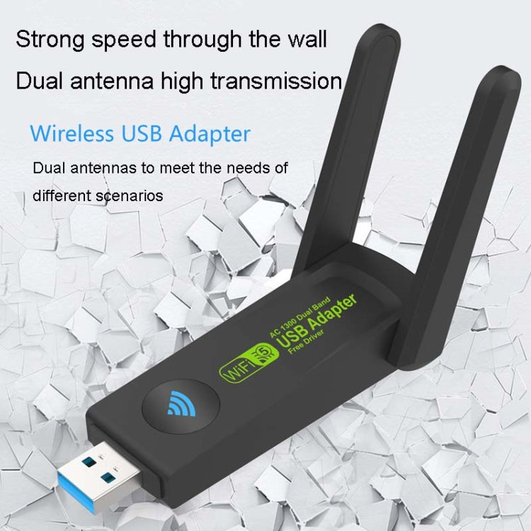 1300Mbps Wireless Network Card Gigabit Dual Band 5G Driverless Computer USB Network Card, Scope: 1300m - USB Network Adapter by PMC Jewellery | Online Shopping South Africa | PMC Jewellery | Buy Now Pay Later Mobicred