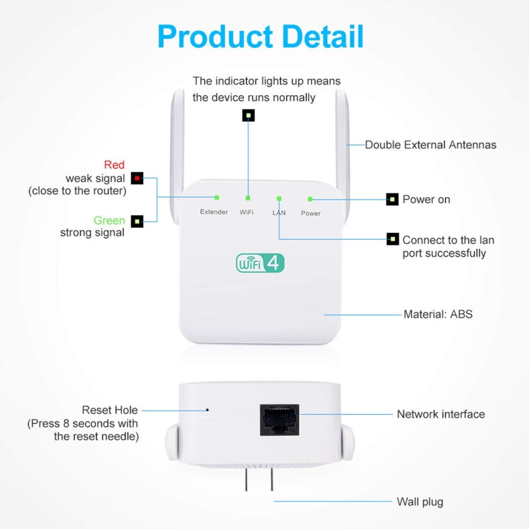 2.4G 300M Wi-Fi Amplifier Long Range WiFi Repeater Wireless Signal Booster EU Plug Black - Broadband Amplifiers by PMC TechLife | Online Shopping South Africa | PMC TechLife