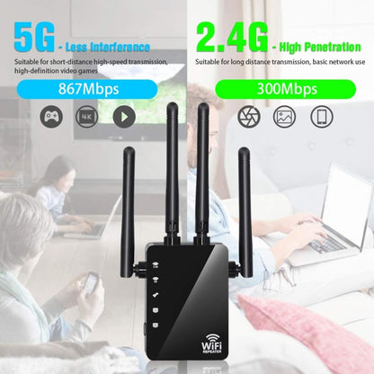 5G/2.4G 1200Mbps WiFi Range Extender WiFi Repeater With 2 Ethernet Ports EU Plug Black - Broadband Amplifiers by PMC Jewellery | Online Shopping South Africa | PMC Jewellery