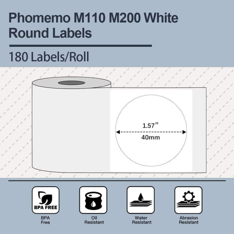 For Phomemo M110 / M200 180pcs /Roll 40x40mm Round Self-Adhesive Thermal Labels - Printer Accessories by Phomemo | Online Shopping South Africa | PMC Jewellery