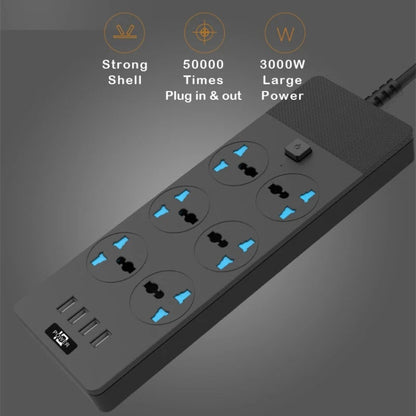 TB-T12 3000W 2m 4-USB Ports + 6-Jacks Multifunctional Flame-Retardant Socket With Switch(EU Plug) - Extension Socket by PMC Jewellery | Online Shopping South Africa | PMC Jewellery | Buy Now Pay Later Mobicred