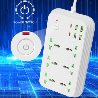 T24 2m 3000W 6 Plugs + PD + 4-USB Ports Multifunctional Flame-Retardant Socket With Switch(UK Plug) - Extension Socket by PMC Jewellery | Online Shopping South Africa | PMC Jewellery | Buy Now Pay Later Mobicred