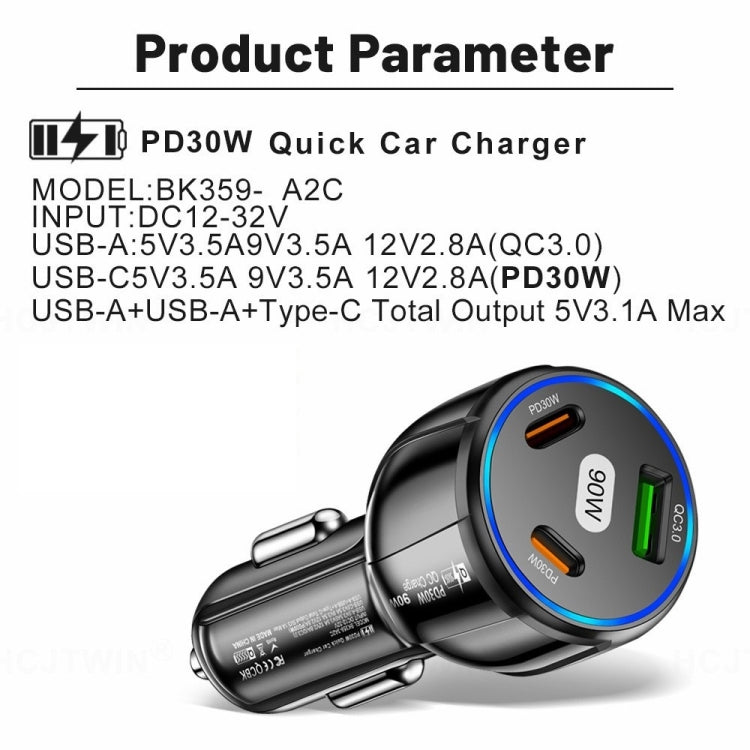 90W Super Fast Charging USB-C Car Charger Dual PD 30W+QC3.0 Charging Station(White) - Car Charger by PMC Jewellery | Online Shopping South Africa | PMC Jewellery | Buy Now Pay Later Mobicred