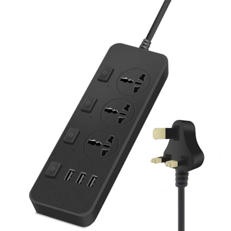 T14 2m 2500W 3 Plugs + 3-USB Ports Multifunctional Socket With Switch, Specification: UK Plug (Black) - Extension Socket by PMC TechLife | Online Shopping South Africa | PMC TechLife | Buy Now Pay Later Mobicred