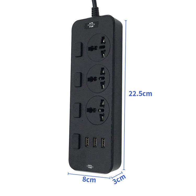 T14 2m 2500W 3 Plugs + 3-USB Ports Multifunctional Socket With Switch, Specification: US Plug (White) - Extension Socket by PMC TechLife | Online Shopping South Africa | PMC TechLife | Buy Now Pay Later Mobicred