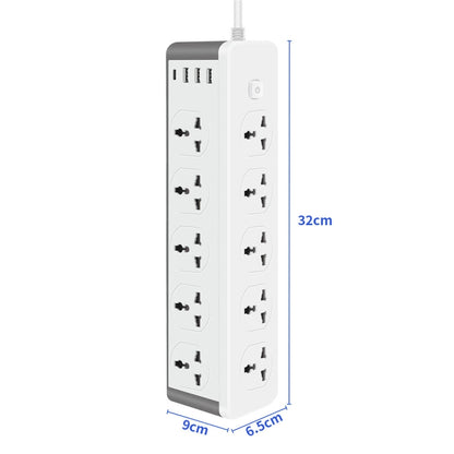 D15 2m 3000W 10 Plugs + PD + 3-USB Ports Vertical Socket With Switch, Specification: UK Plug - Extension Socket by PMC Jewellery | Online Shopping South Africa | PMC Jewellery | Buy Now Pay Later Mobicred