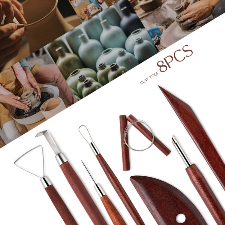 8-in-1 Wooden Handle Pottery Clay Tool set Ceramic Trimming Carving Knife(SF008) - Burin &Cutting Knife by PMC TechLife | Online Shopping South Africa | PMC TechLife