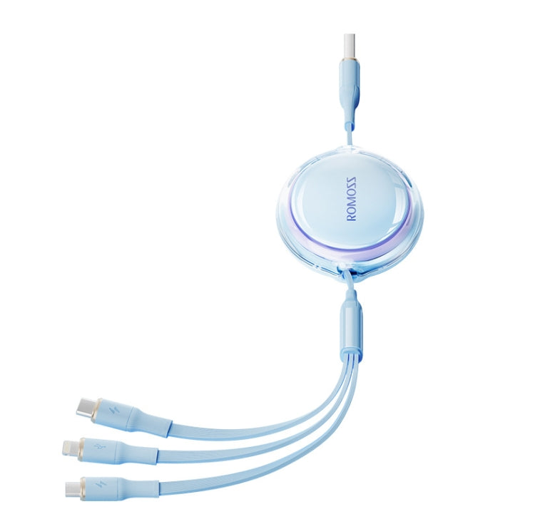 ROMOSS CB258L 6A 3-In-1 Telescopic Data Charging Cable USB-A To Type-C & 8 Pin & Micro Wire 1.1m (Blue) - Multifunction Cable by ROMOSS | Online Shopping South Africa | PMC Jewellery | Buy Now Pay Later Mobicred