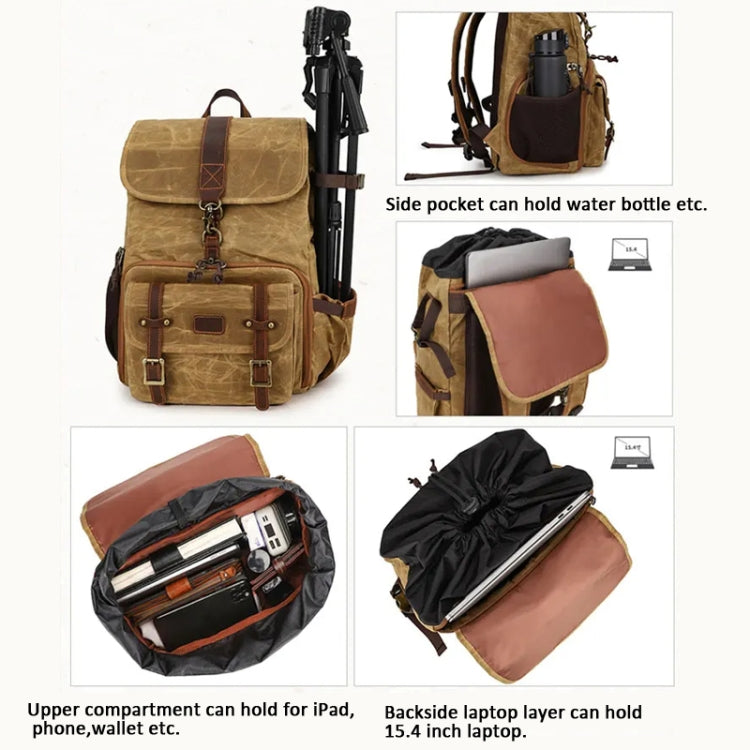 Large Capacity SLR Digital Camera Bag Laptop Backpack Canvas Storage Bag(Khaki) - Backpack by PMC TechLife | Online Shopping South Africa | PMC TechLife | Buy Now Pay Later Mobicred