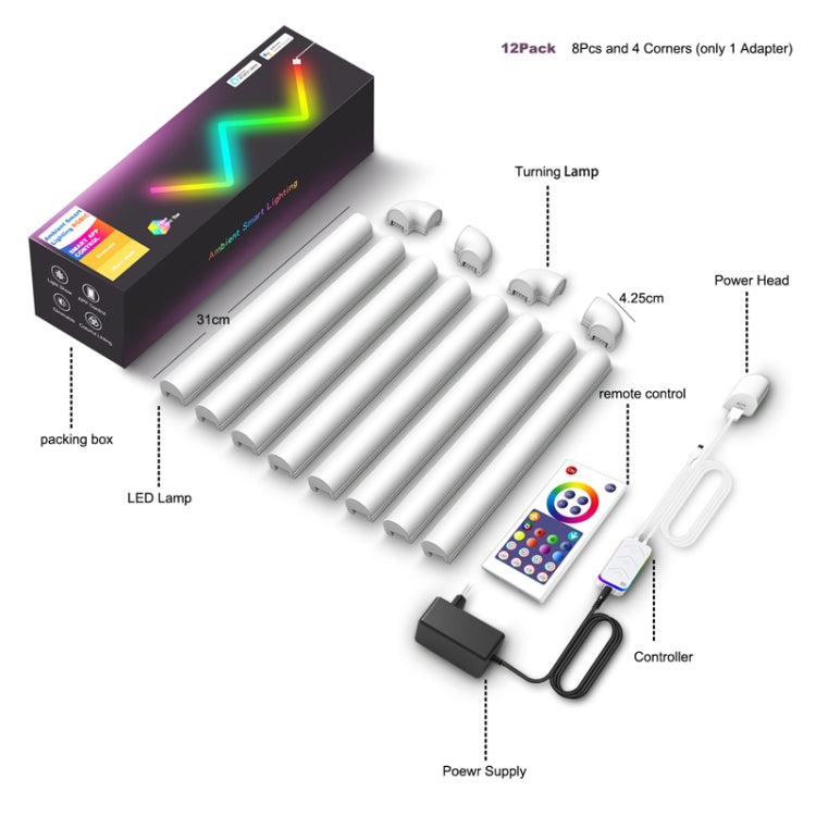 8pcs+4 Corners WiFi  12V RGBIC Splicing Wall Light Intelligent Remote Control Indoor Decorative Ambient Lights(UK Plug) - Novelty Lighting by PMC TechLife | Online Shopping South Africa | PMC TechLife | Buy Now Pay Later Mobicred