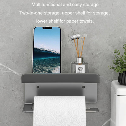 Stainless Steel Bathroom Roll Paper Holder No-Punch Cell Phone Storage Shelf, Style: Paper Rack (Black) - Shelves by PMC Jewellery | Online Shopping South Africa | PMC Jewellery