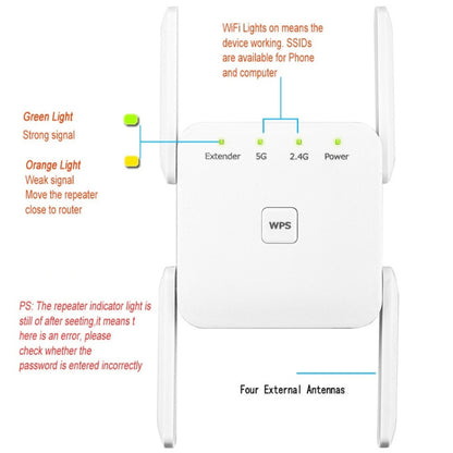 1200Mbps 2.4G / 5G WiFi Extender Booster Repeater Supports Ethernet Port White US Plug - Broadband Amplifiers by PMC Jewellery | Online Shopping South Africa | PMC Jewellery