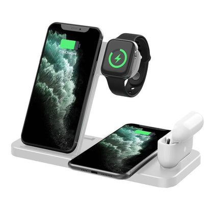 4-in-1 Foldable Desktop Mobile Phone Watch Earphones Wireless Charger(White) - Wireless Charger by PMC Jewellery | Online Shopping South Africa | PMC Jewellery | Buy Now Pay Later Mobicred