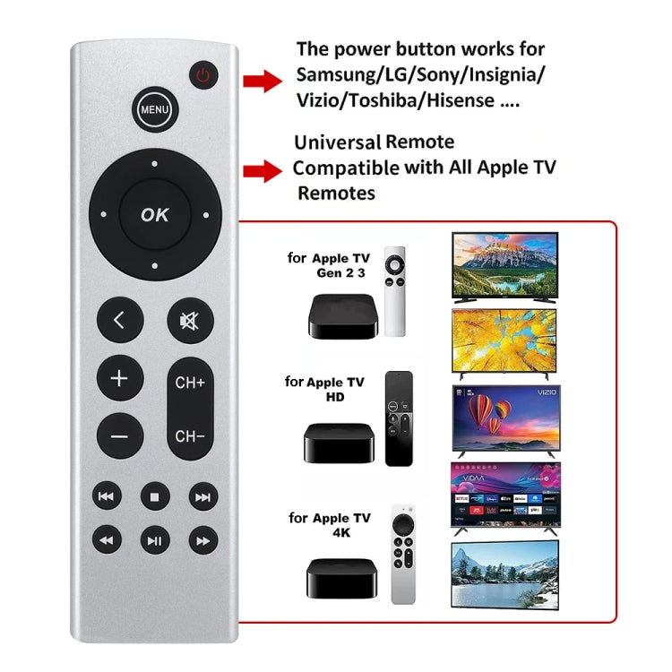 For Apple TV Remote Control 4K / HD A2169 A1842 A1625 Without Voice(Silver) - TV by PMC Jewellery | Online Shopping South Africa | PMC Jewellery