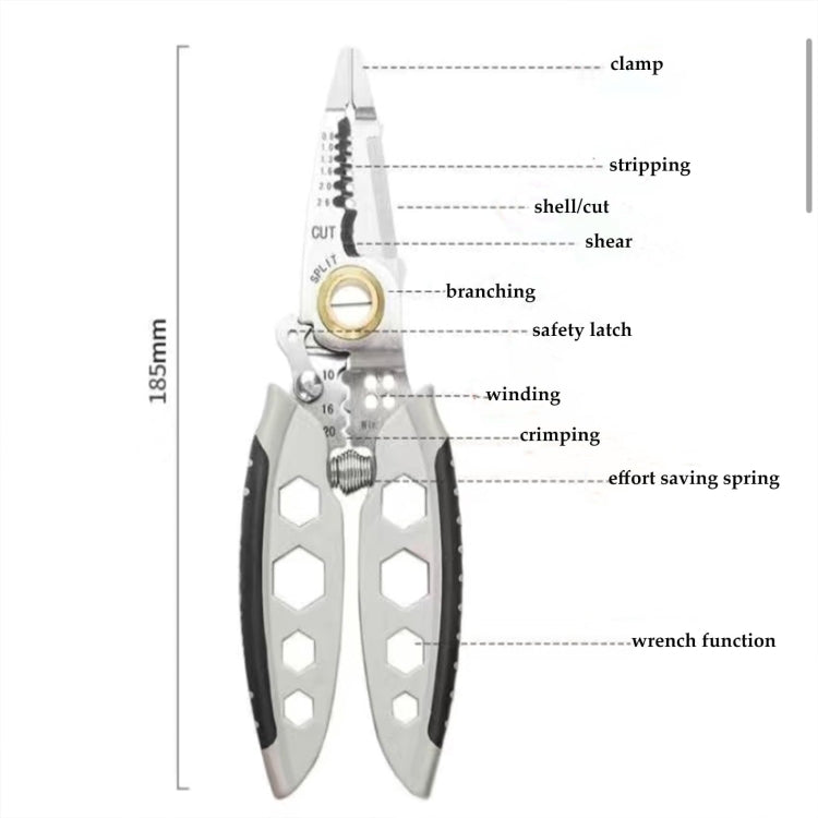 7-inch Multipurpose Wire Stripper With 6 Sizes of Hex Holes(Steel Color) - Pliers by PMC Jewellery | Online Shopping South Africa | PMC Jewellery