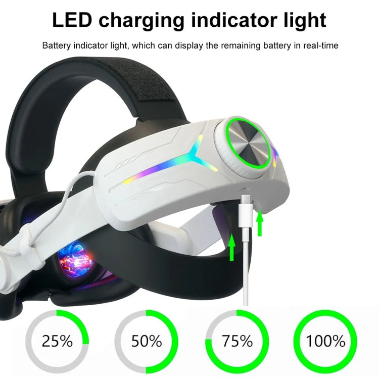 For Meta Quest 3 USB Rechargeable RGB Lighting Effect Adjustable Foldable Headset(White) - VR Accessories by PMC Jewellery | Online Shopping South Africa | PMC Jewellery