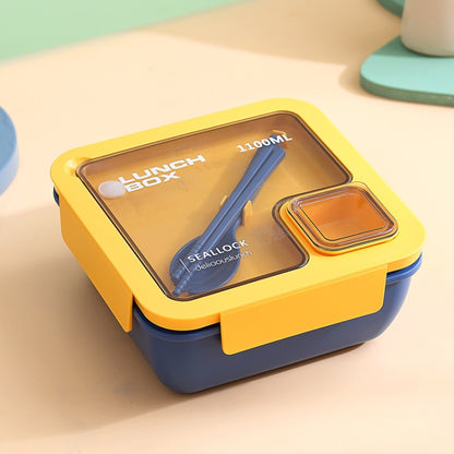 Square Microwaveable Lunch Box Hermetic Bento Box with Spoon Chopsticks(Blue) - Cutlery Sets by PMC Jewellery | Online Shopping South Africa | PMC Jewellery