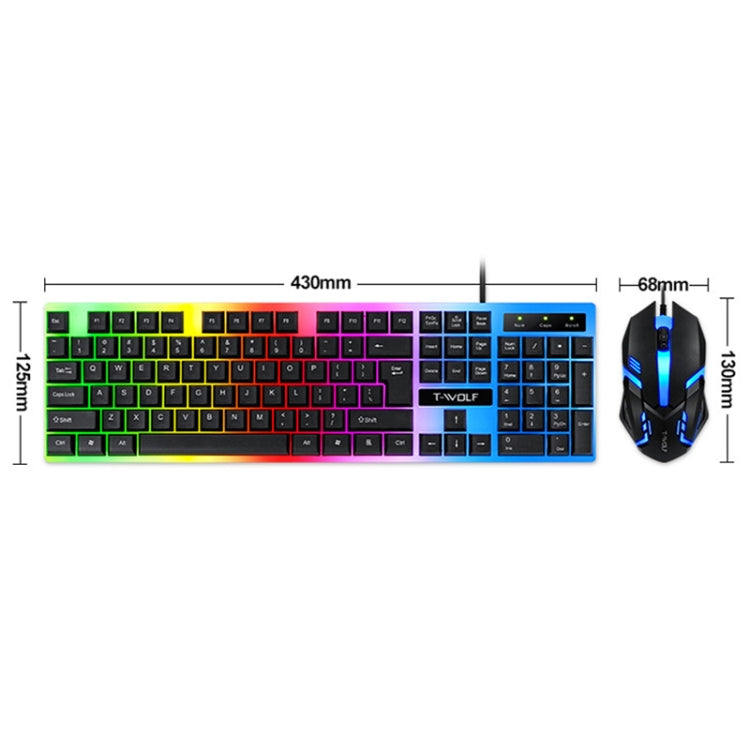 T-WOLF TF230 Colorful Light Effect Game Office Computer Wired Keyboard and Mouse Kit(Black) - Wired Keyboard by T-WOLF | Online Shopping South Africa | PMC Jewellery | Buy Now Pay Later Mobicred