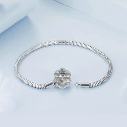S925 Sterling Silver Plated White Gold Heart DIY Basic Bracelet, Length: 19cm - Bracelets by PMC Jewellery | Online Shopping South Africa | PMC Jewellery