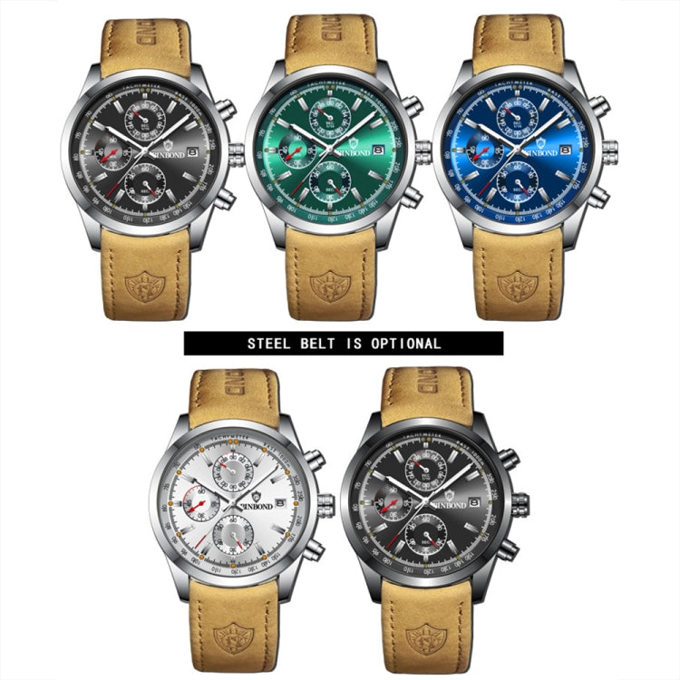 BINBOND B6022 30m Waterproof Luminous Multifunctional Quartz Watch, Color: Leather-White Steel-White - free shipping - PMC TechLife - Order now!