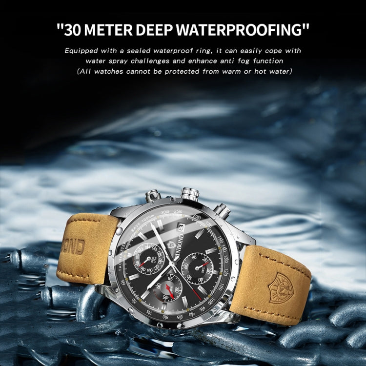 BINBOND B6022 30m Waterproof Luminous Multifunctional Quartz Watch, Color: Black Steel-Black - Metal Strap Watches by BINBOND | Online Shopping South Africa | PMC Jewellery