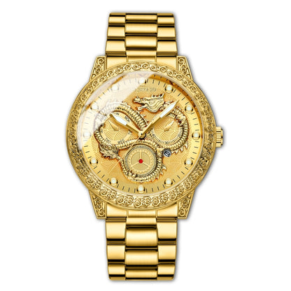 BINBOND B3030 Embossed Dragon Luminous Waterproof Quartz Watch, Color: Full-gold Gold - Metal Strap Watches by BINBOND | Online Shopping South Africa | PMC Jewellery