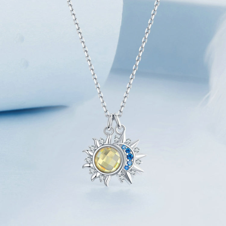 S925 Sterling Silver Platinum Plated Sun Moon and Stars Necklace(BSN381) - Necklaces & Pendants by PMC Jewellery | Online Shopping South Africa | PMC Jewellery