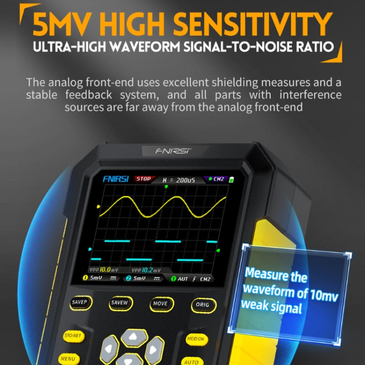 FNIRSI 2 In 1 Small Handheld Fluorescence Digital Dual-Channel Oscilloscope, US Plug(Yellow) - Other Tester Tool by FNIRSI | Online Shopping South Africa | PMC Jewellery | Buy Now Pay Later Mobicred