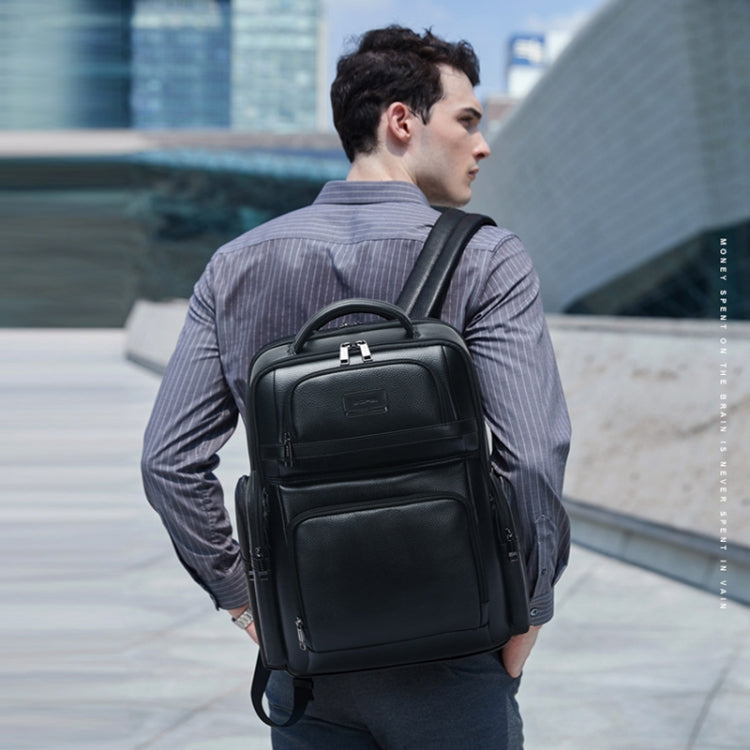 Bopai 61-123291 Large-capacity First-layer Cowhide Laptop Backpack with USB+Type-C Port, Color: Lychee - Backpack by Bopai | Online Shopping South Africa | PMC Jewellery | Buy Now Pay Later Mobicred