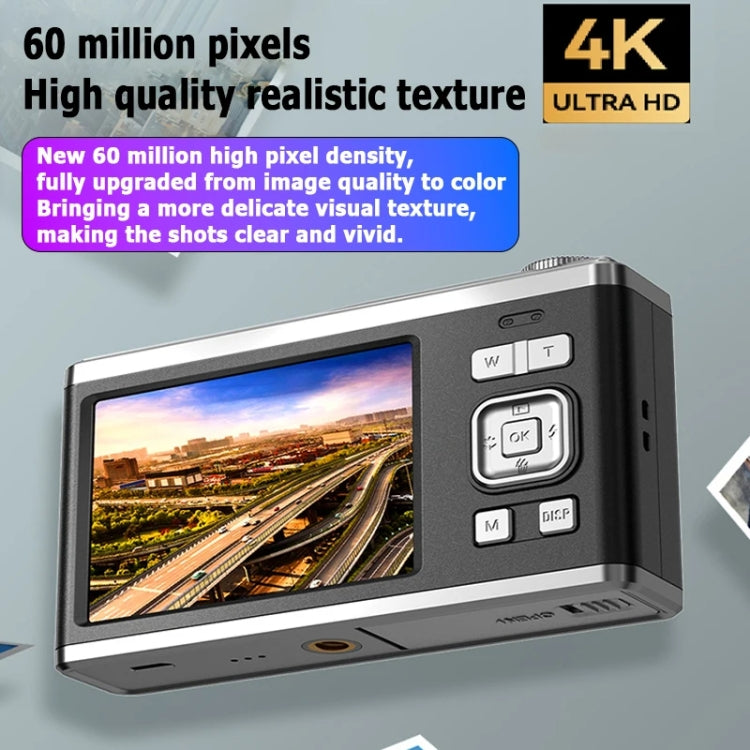 4K HD Optical Zoom Digital Camera 60MP Dual Screen Selfie Camera, No Memory(Black) - Video Cameras by PMC TechLife | Online Shopping South Africa | PMC TechLife | Buy Now Pay Later Mobicred