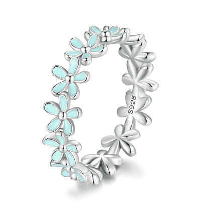 S925 Sterling Silver Oil Dripping Flower Arrangement Ring, Size: No. 7(SCR931 Blue) - Rings by PMC Jewellery | Online Shopping South Africa | PMC Jewellery