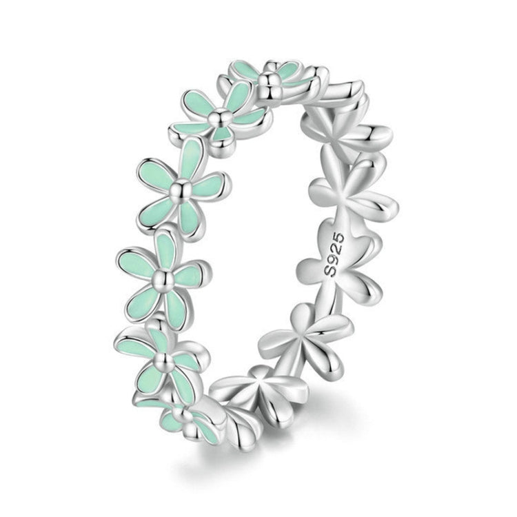 S925 Sterling Silver Oil Dripping Flower Arrangement Ring, Size: No. 8(SCR931-GN Green) - Rings by PMC Jewellery | Online Shopping South Africa | PMC Jewellery