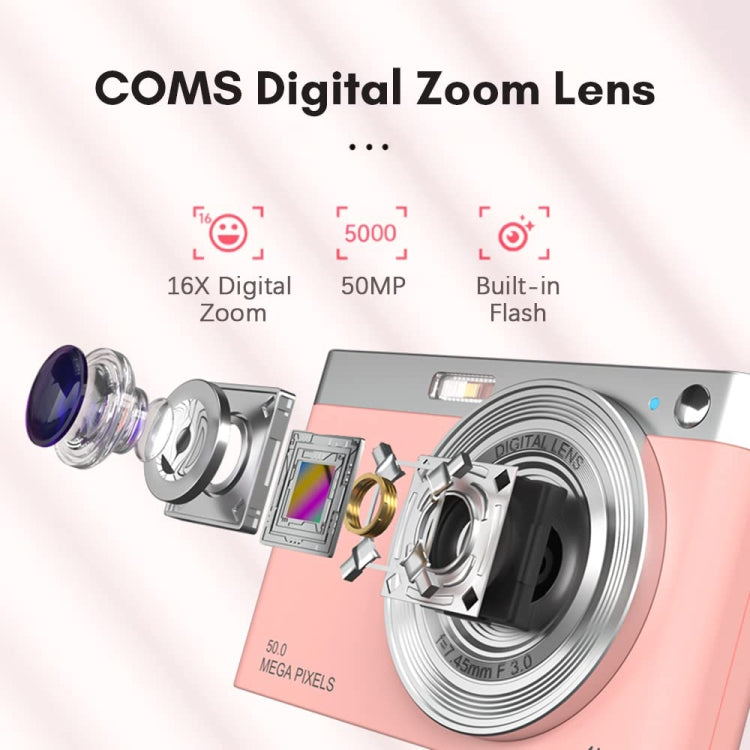 50 MP HD Camera 4K Video Retro Vlog Self-Shooting Camera(Pink) - Video Cameras by PMC Jewellery | Online Shopping South Africa | PMC Jewellery | Buy Now Pay Later Mobicred