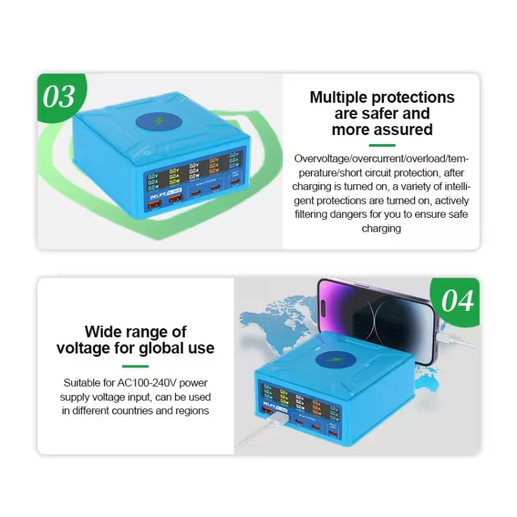 RELIFE RL-304R 5-Port 260W GaN Smart USB Fast Charger With 15W Wireless Chargind LCD Display(EU Plug) - Multifunction Charger by RELIFE | Online Shopping South Africa | PMC Jewellery | Buy Now Pay Later Mobicred