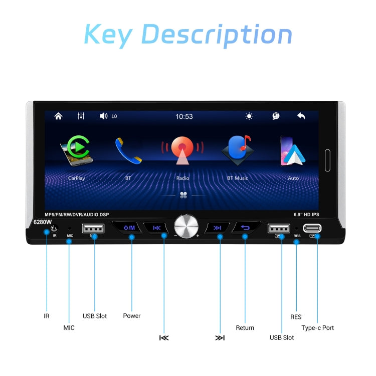 Single Spindle 6.9 inch MP5 With Knob Player Carplay Function Car MP4 Backup Camera, Specification: Standard+12 Light Camera - Car MP3 & MP4 & MP5 by PMC TechLife | Online Shopping South Africa | PMC TechLife | Buy Now Pay Later Mobicred