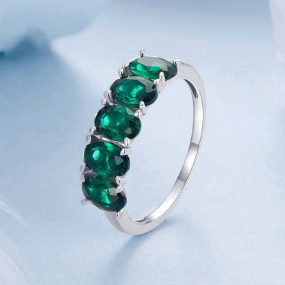 S925 Sterling Silver Luxury Alphabet Green Zirconia Women Ring, Size: No.7(BSR522) - Rings by PMC Jewellery | Online Shopping South Africa | PMC Jewellery