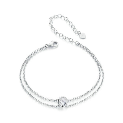 S925 Sterling Silver Platinum Plated Moissanite Double Layer Bracelet(MSB012) - Bracelets by PMC Jewellery | Online Shopping South Africa | PMC Jewellery