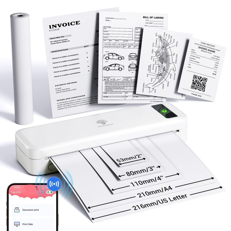 Phomemo M835  Wireless Bluetooth Thermal Printer Support Multi-Size Thermal Paper - free shipping - PMC TechLife - Order now!