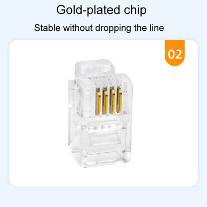 1000pcs /Pack 2-Pronged Gold-Plated 4P4C Telephone Crystal Heads 4 Core Handset RJ9 Cable Connector - Lan Cable and Tools by PMC Jewellery | Online Shopping South Africa | PMC Jewellery | Buy Now Pay Later Mobicred