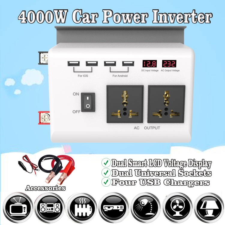 DC 12V To AC 220V Car Inverter Dual Socket 4USB - Modified Square Wave by PMC TechLife | Online Shopping South Africa | PMC TechLife | Buy Now Pay Later Mobicred