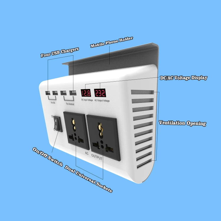 DC 12V To AC 220V Car Inverter Dual Socket 4USB - Modified Square Wave by PMC TechLife | Online Shopping South Africa | PMC TechLife | Buy Now Pay Later Mobicred