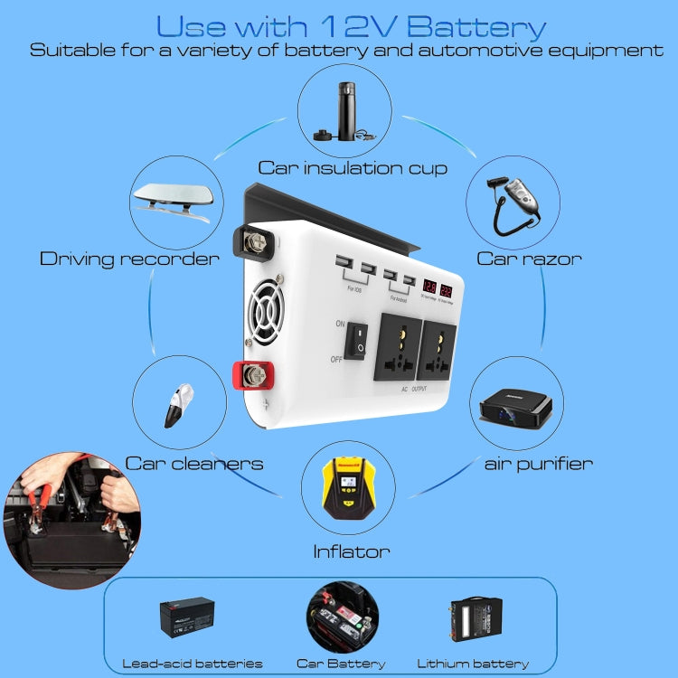 DC 12V To AC 220V Car Inverter Dual Socket 4USB - Modified Square Wave by PMC TechLife | Online Shopping South Africa | PMC TechLife | Buy Now Pay Later Mobicred