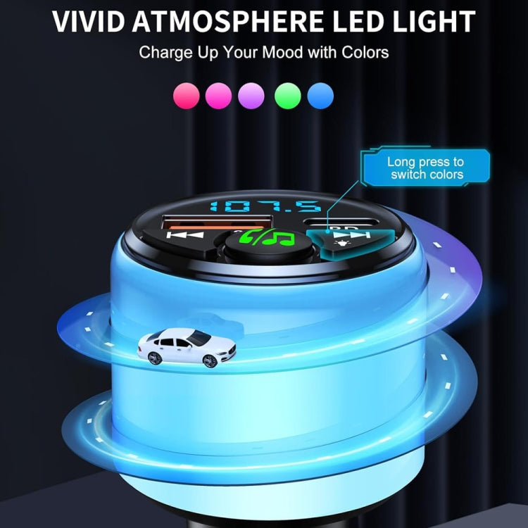 48W PD Fast Charging Car Bluetooth MP3 Player Ambient Light(Black) - Bluetooth Car Kits by PMC TechLife | Online Shopping South Africa | PMC TechLife | Buy Now Pay Later Mobicred