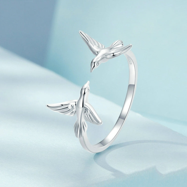 S925 Sterling Silver Platinum Plated Bird Opening Adjustable Ring(SCR1006-E) - Rings by PMC Jewellery | Online Shopping South Africa | PMC Jewellery