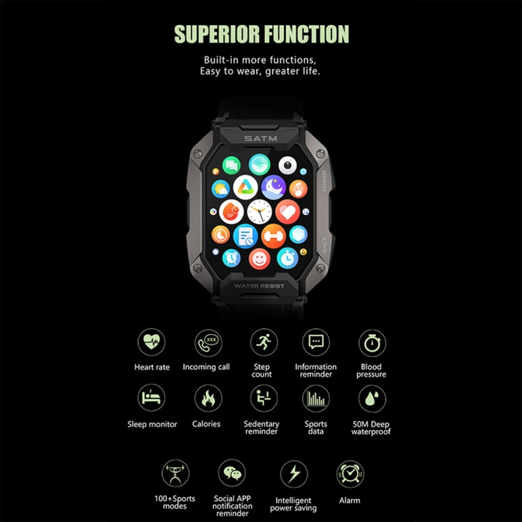 C20Plus 1.81-inch Health Monitoring Waterproof Bluetooth Call Smart Watch, Color: Black 3-Beads - Smart Watches by PMC Jewellery | Online Shopping South Africa | PMC Jewellery | Buy Now Pay Later Mobicred