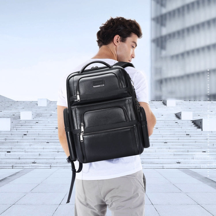 Bopai 61-17311 Large-capacity First-layer Cowhide Laptop Backpack With USB+Type-C Port(Plain) - free shipping - PMc TechLife - Order now!