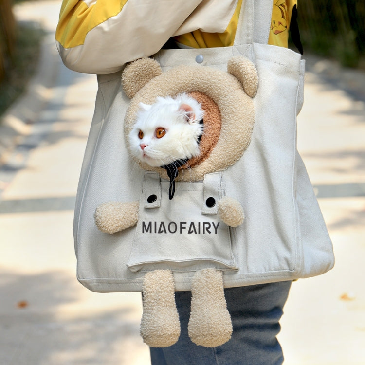 Portable Outing Cat Bag Exposed Shoulder Canvas Bag Small Dog Pet Bag(Bear Khaki) - Pet Storages & Bags by PMC TechLife | Online Shopping South Africa | PMC TechLife | Buy Now Pay Later Mobicred