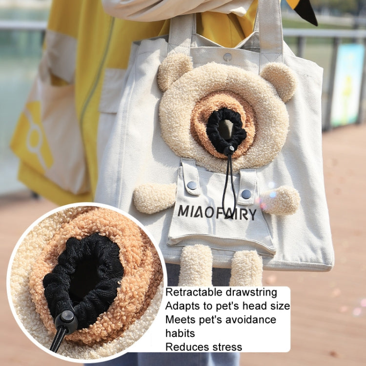 Portable Outing Cat Bag Exposed Shoulder Canvas Bag Small Dog Pet Bag(Bear Khaki) - Pet Storages & Bags by PMC TechLife | Online Shopping South Africa | PMC TechLife | Buy Now Pay Later Mobicred